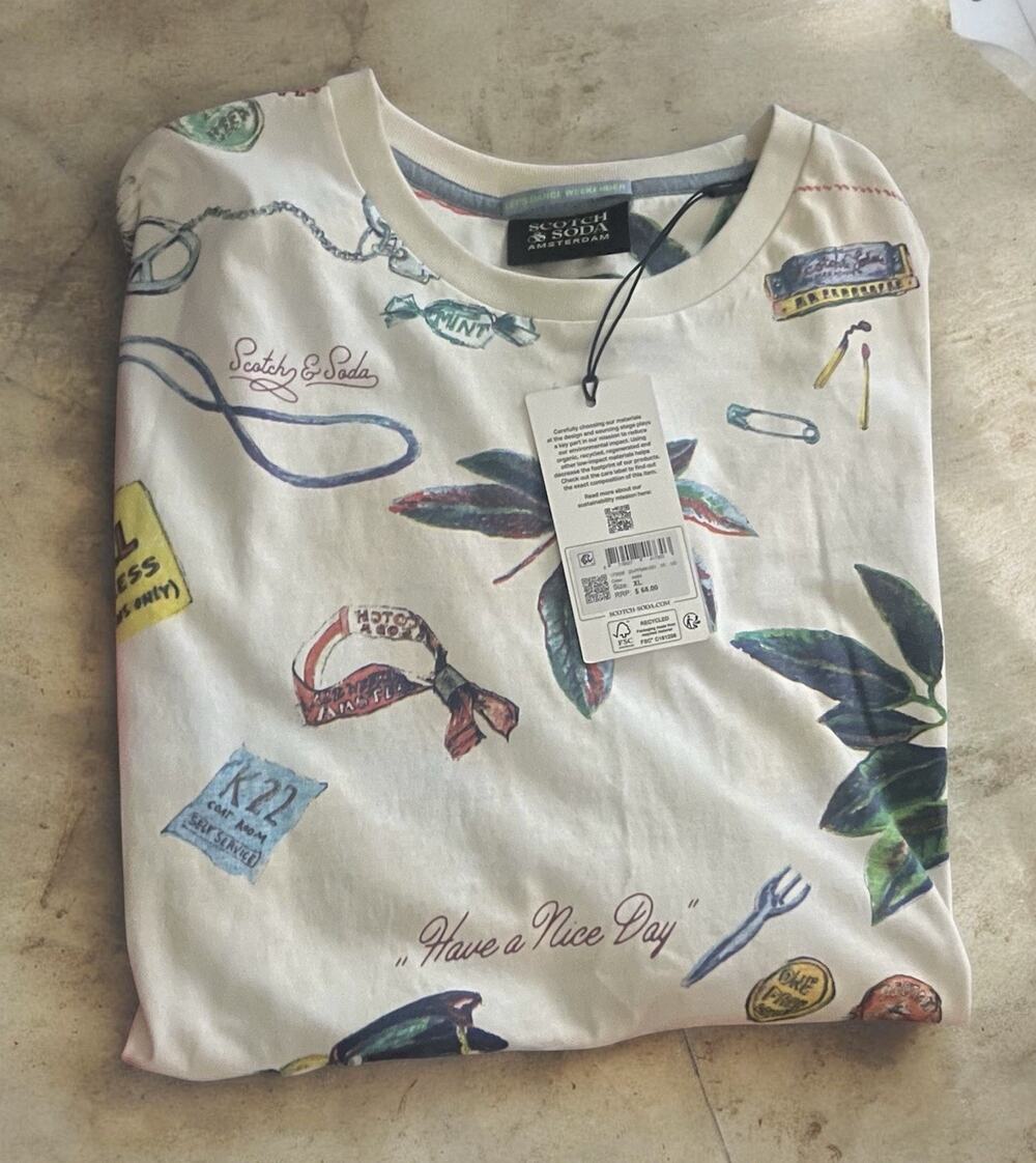 NWT Scotch & Soda Graphic T Shirt Mens XL All Over Print Let’s Dance Weekender ￼